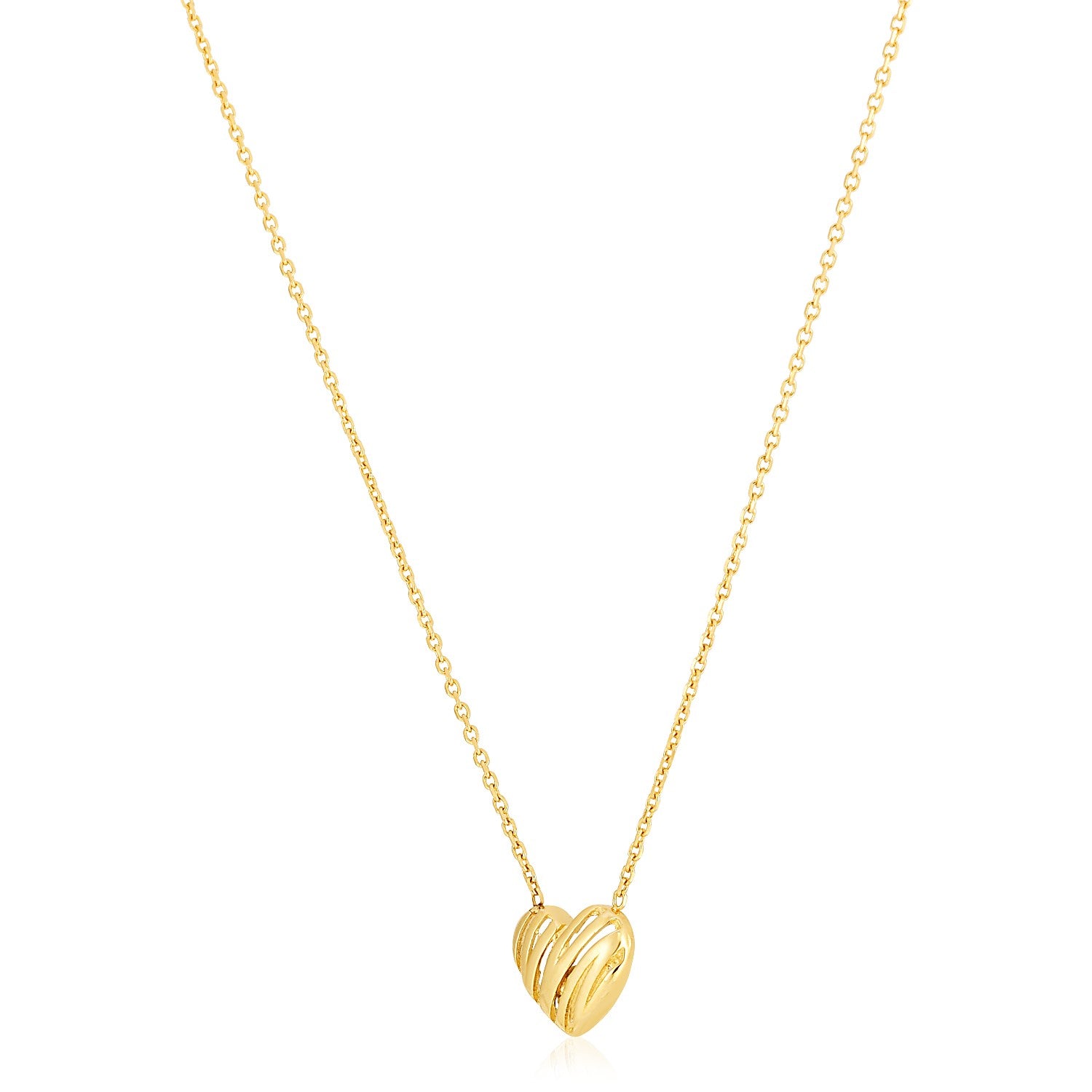 14k Yellow Gold High Polish Scribbles Heart Necklace in a sleek high-contrast midnight luxury editorial style